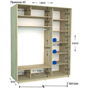 Шафа-купе Практик 65 1800*450(600)*2200(2400)