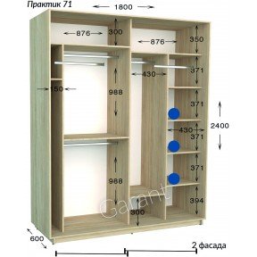 Шафа-купе Практик 71 1800*450(600)*2200(2400)