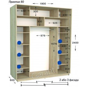 Шафа-купе Практик 80/3 1900*450(600)*2200(2400)