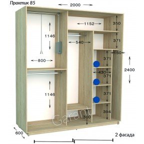 Шафа-купе Практик 85 2000*450(600)*2200(2400)
