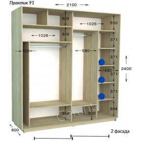 Шафа-купе Практик 91 2100*450(600)*2200(2400)