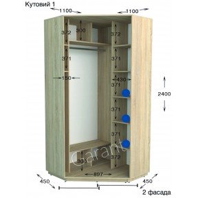 Шафа-купе кутова Практик 1 1100*1100*450*2200(2400)
