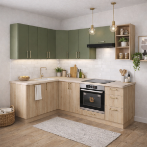 Кухня фасад ЛДСП кутова 1,6 м*2,4 м зелений димчастий/дуб сонома