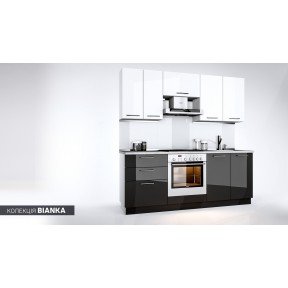 Кухня Б'янка білий глянець/чорний глянець 2,0м Міромарк