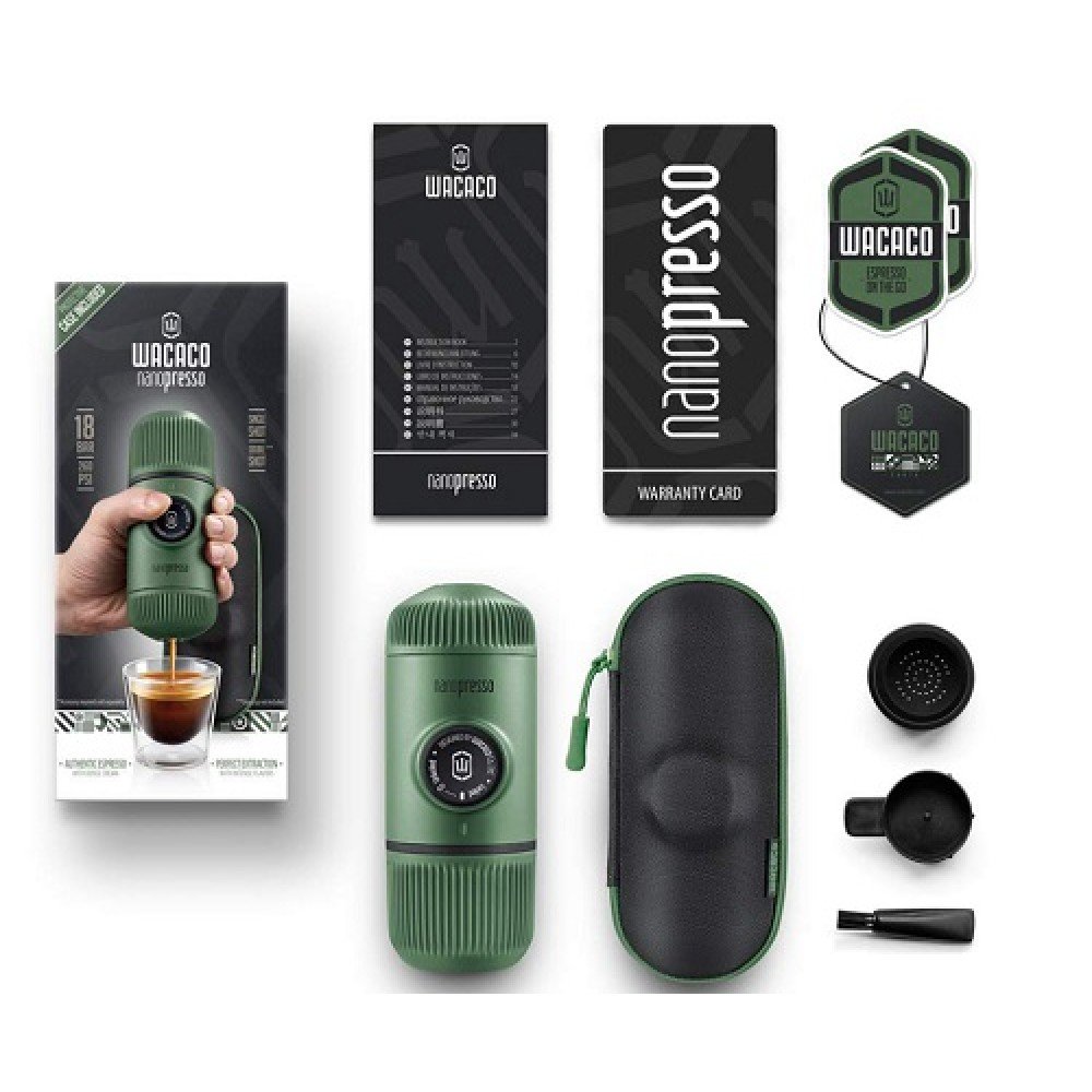 Еспресо-кавоварка портативна Wacaco Nanopresso Moss Green з чохлом
