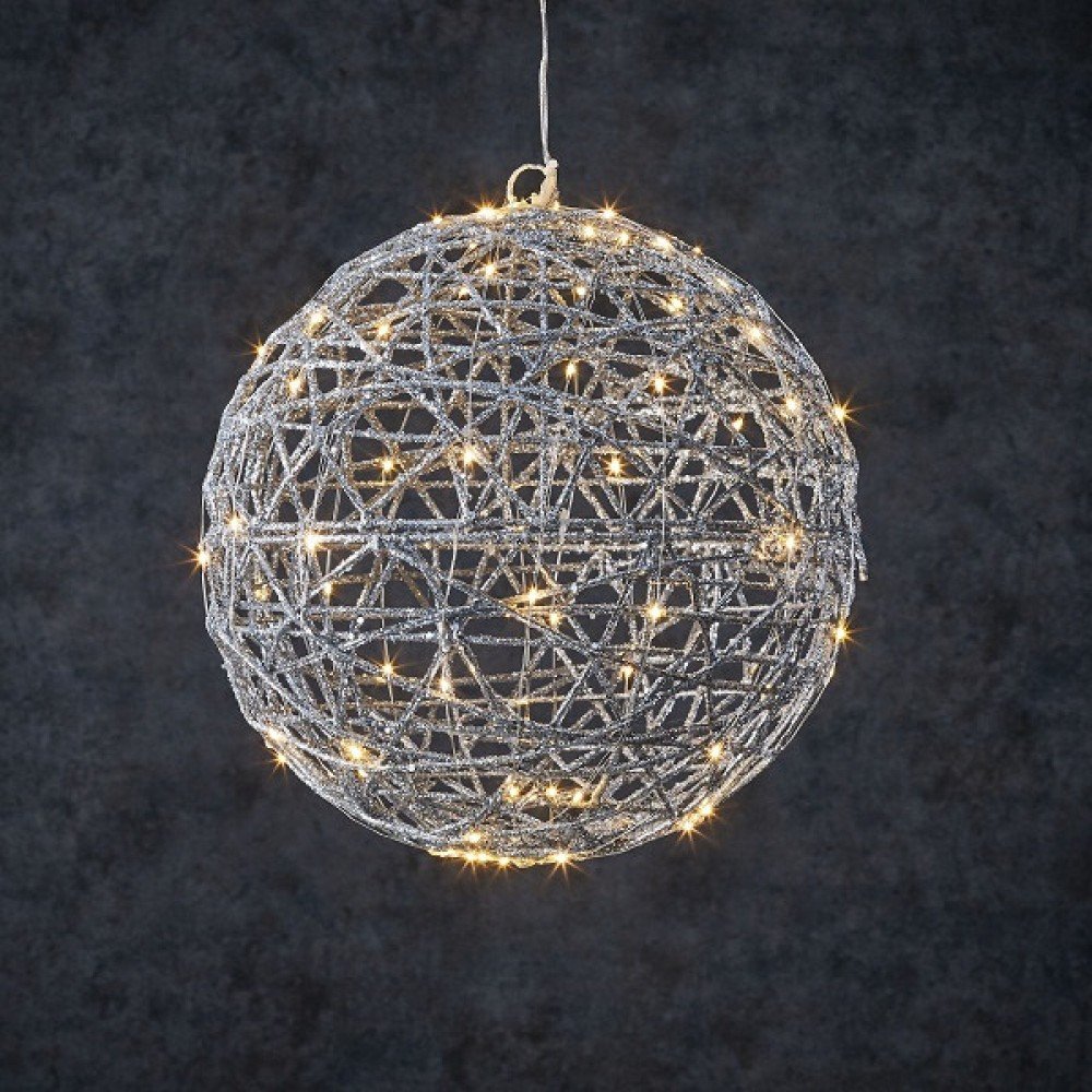Куля декоративна срібна, 33 см, 80 led 