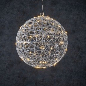 Куля декоративна срібна, 33 см, 80 led 