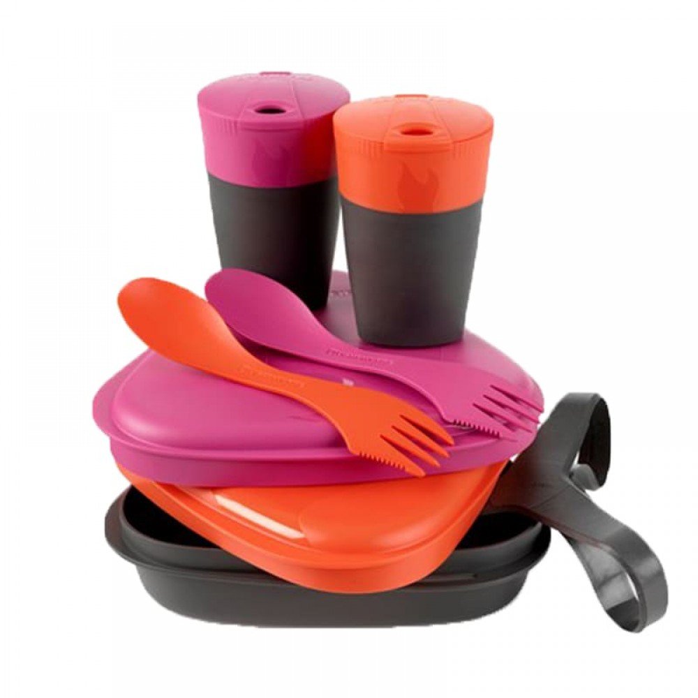 Набір посуду LIGHT MY FIRE Pack'n Eat Kit (8 предметів), фуксія/оранжевий (немає однієї чашки)