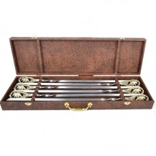 Набір шампурів ручної роботи Майстер-крамі Ведмеді, рукоять бронза (3х10мм, 60см), 6 шт, в шкіряному кейсі