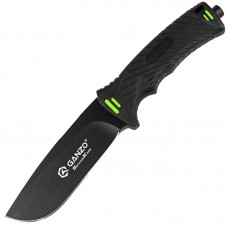 Нож Ganzo G8012 (длина: 240мм, лезвие: 115мм) + чехол (стропорез + точилка + огниво), черный