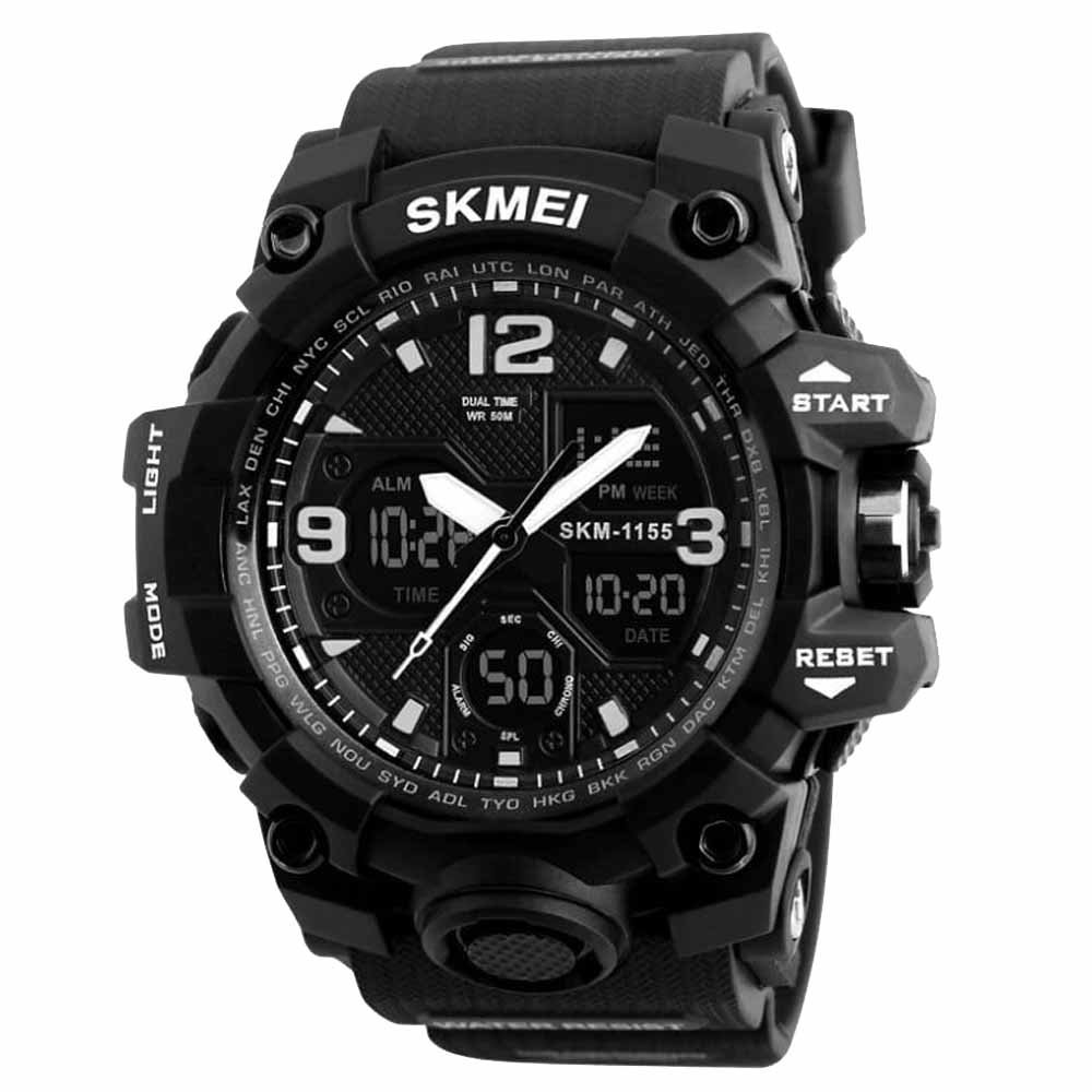 Годинник спортивний Skmei 1155B, чорний, в металевому боксі.