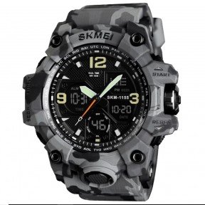 Годинник спортивний Skmei 1155B, сірий камуфляж, в металевому боксі.