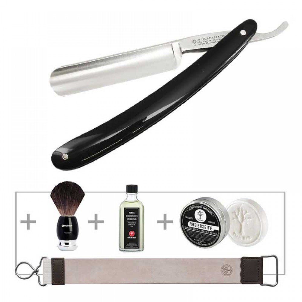 Набір для гоління Boker Classic Black Round Head (лезо: 80мм, 5 предметів), чорний