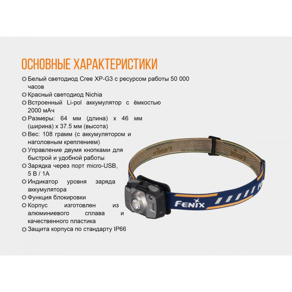 Ліхтар Fenix HL32R (Cree XP-G3, 600 люмен, 9 режимів, USB), синій