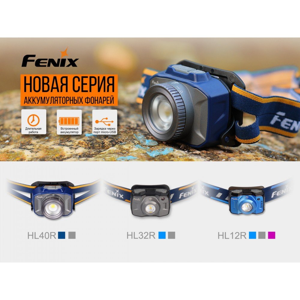 Ліхтар Fenix HL32R (Cree XP-G3, 600 люмен, 9 режимів, USB), синій