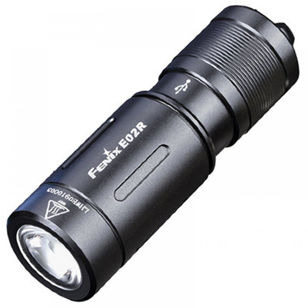 Ліхтар наключний Fenix E02R (Cree XP-G2, 200 люмен, 2 режими, USB), чорний, комплект