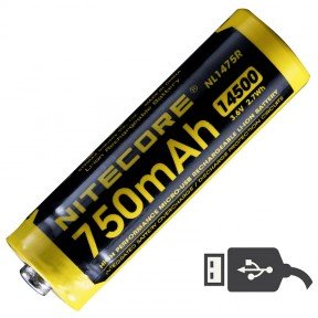 Акумулятор літієвий Li-Ion 14500 Nitecore NL1475R 3.6V (750mAh, USB), захищений