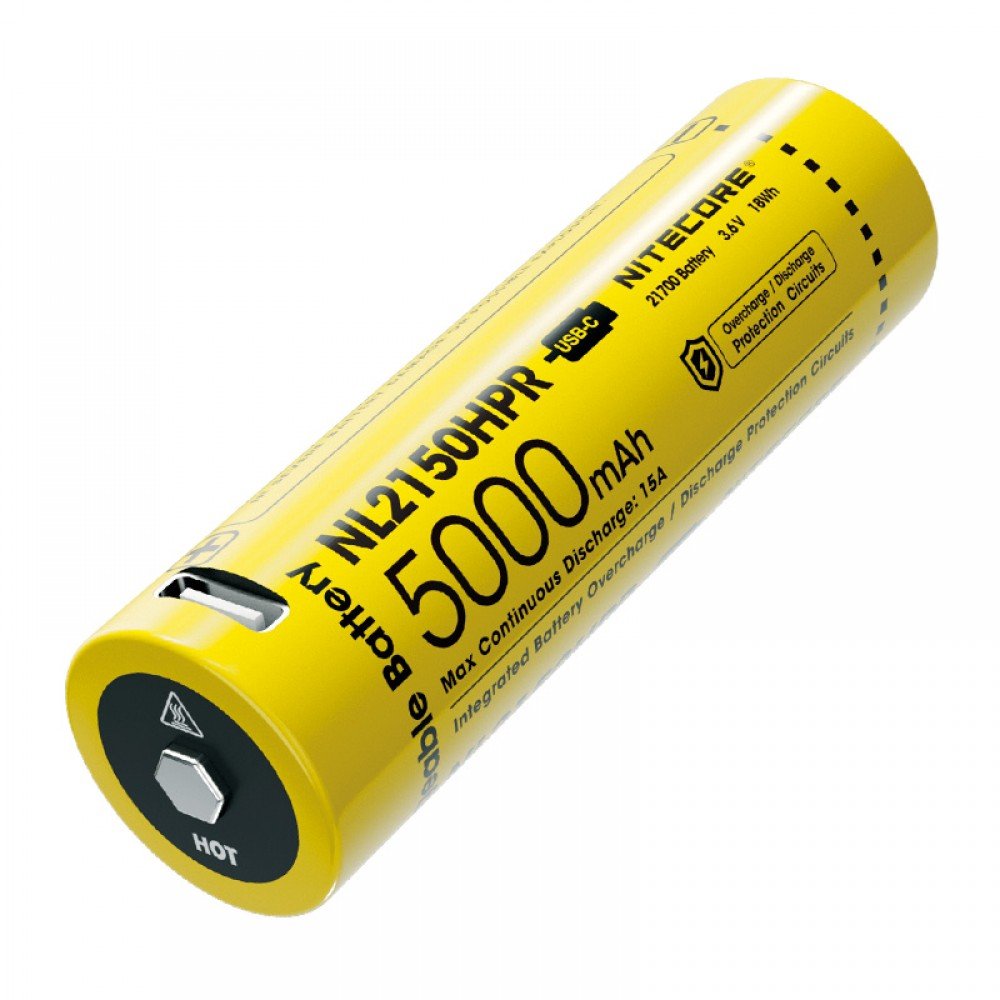 Акумулятор літієвий Li-Ion 21700i Nitecore NL2150HPR 3.6V (5000mAh, USB Type-C), захищений