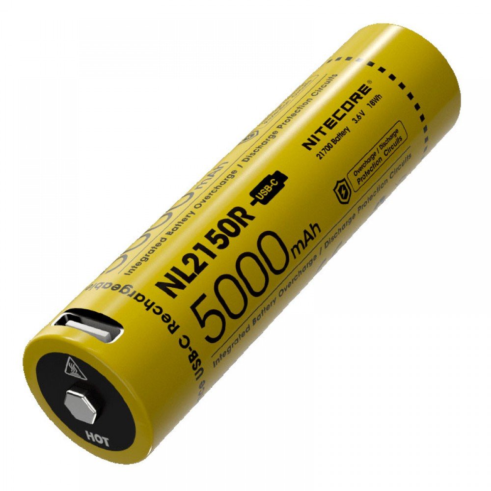 Акумулятор літієвий Li-Ion 21700 Nitecore NL2150R 3.6V (5000mAh, USB Type-C), захищений