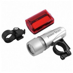 Велофара + задній ліхтар (5LED+5LED, 2+7режимів, 4AAA+2AAA), сіра