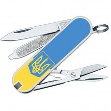 Ніж складаний, мультитул Victorinox Classic SD Ukraine Герб (58мм, 7 функцій), жовто-блакитний 0.6223.7