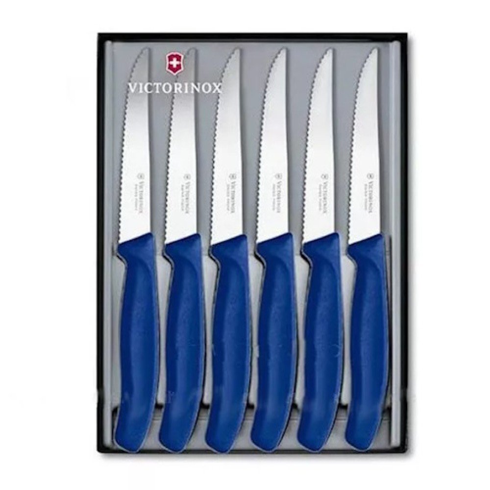 Набір кухонних ножів Victorinox Swiss Classic Steak Gift Set лезо 11 см 6 шт 6.7232.6 синій