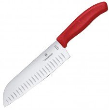 Ніж кухонний, побутовий Victorinox SwissClassic Santoku із серрейт. (лезо: 170мм), червоний 6.8521.17G