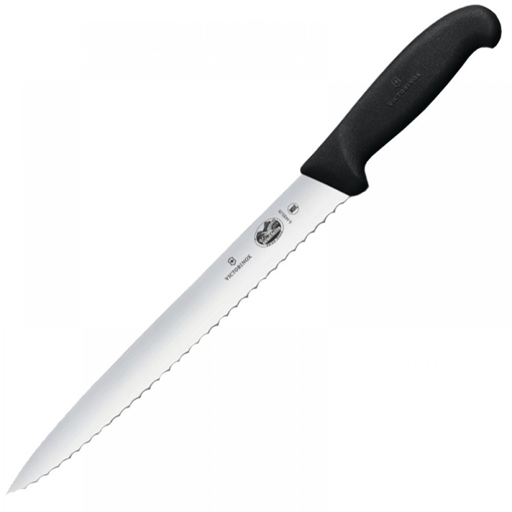 Ніж кухонний, побутовий Victorinox Fibrox Slicing із серрейт. лезом (лезо: 250мм), чорний 5.4433.25