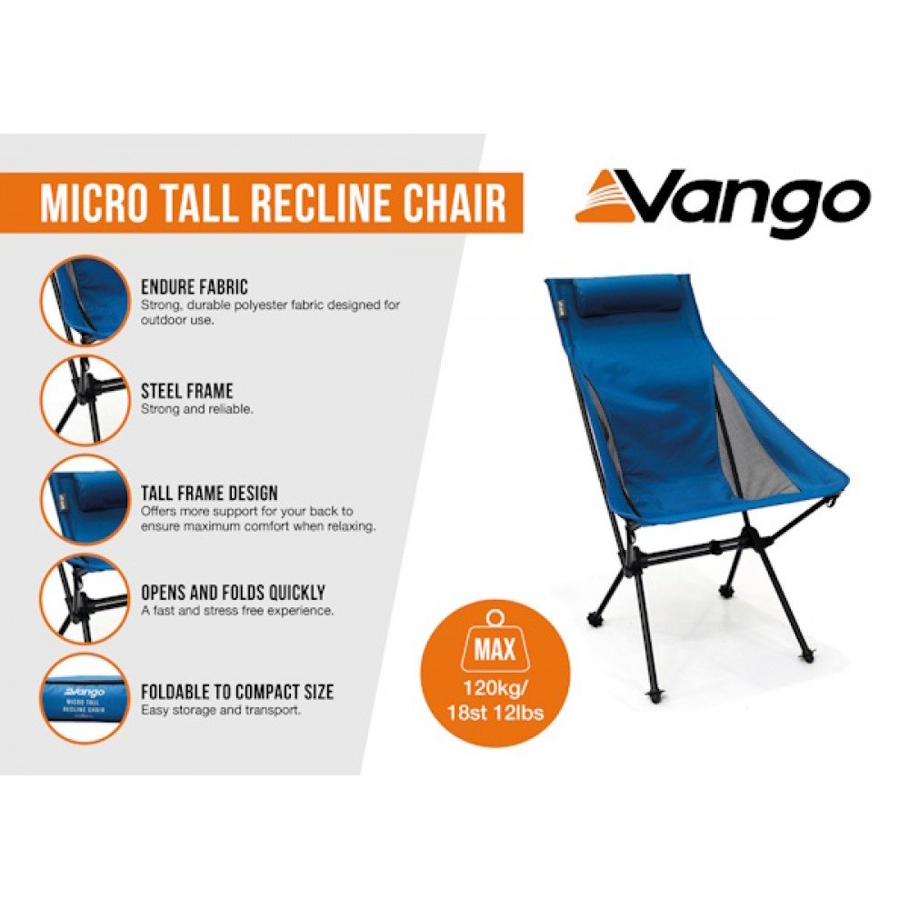 Крісло розкладне Vango Micro Tall Recline Chair Mykonos Blue