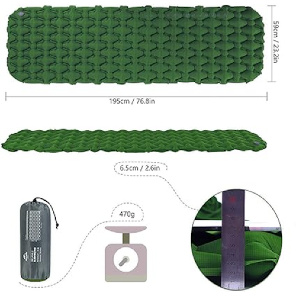 Килимок надувний Naturehike FC-10 NH19Z001-P 6,5 см зелений