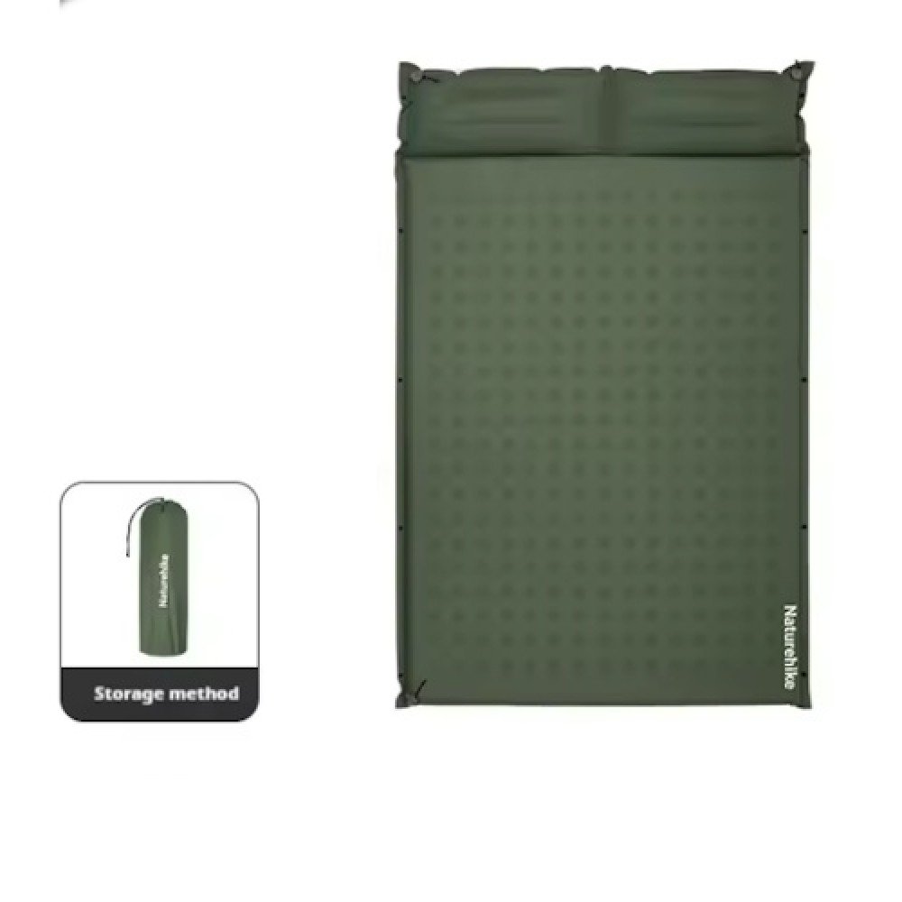 Килимок самонадувний двомісний з подушкою Naturehike CNK2550WS025 товщина 3 см зелений