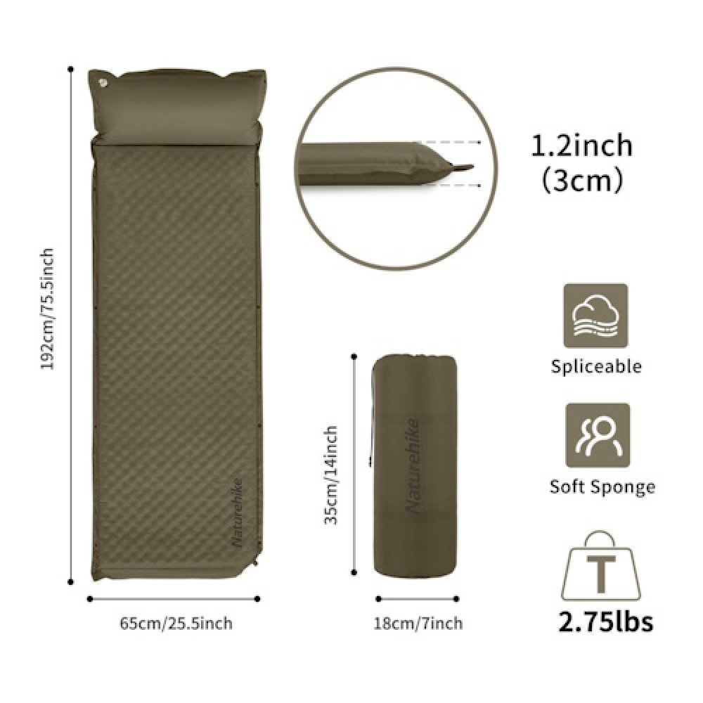 Килимок самонадувний Naturehike CNK2300DZ014 темно-зелений 3 см