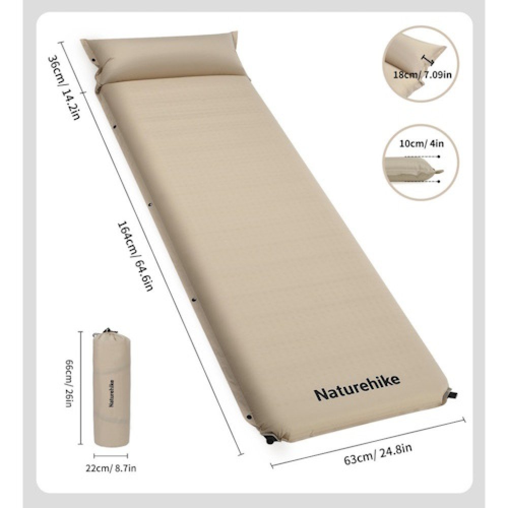 Килимок самонадувний з подушкою Naturehike CNK2450WS020 10 см бежевий