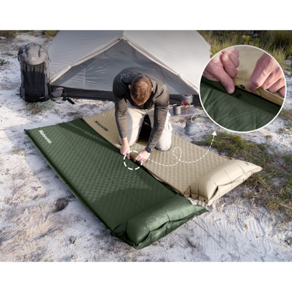 Килимок самонадувний з подушкою Naturehike CNK2450WS020 10 см темно-зелений