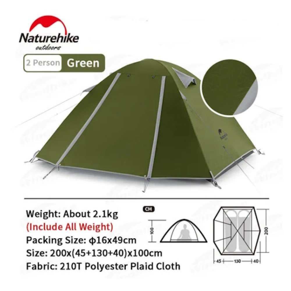 Намет двомісний Naturehike P-Series NH18Z022-P 210T/65D темний хакі