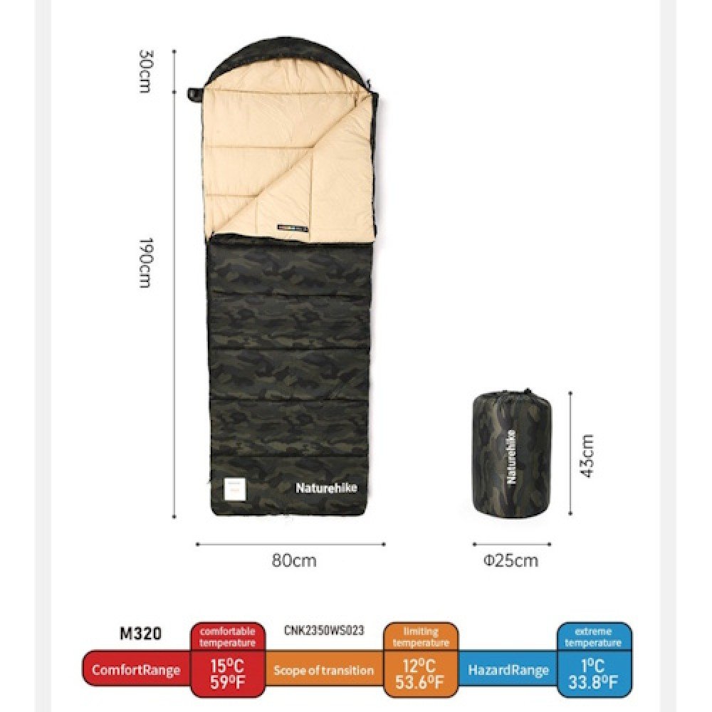 Спальний мішок Naturehike M320 CNK2350WS023 зелений камуфляж